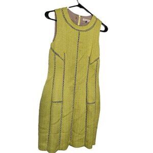Rebecca Taylor Chartreuse Lattice Nude Illusion Dress Size 2 Green Sheath Lined